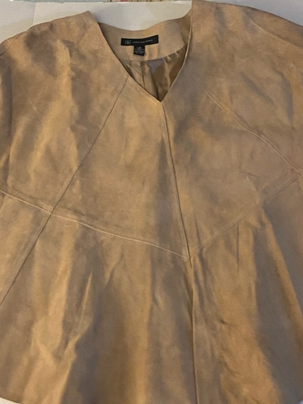 Y2K tags attached INC Suede Poncho Coatigan - Beige